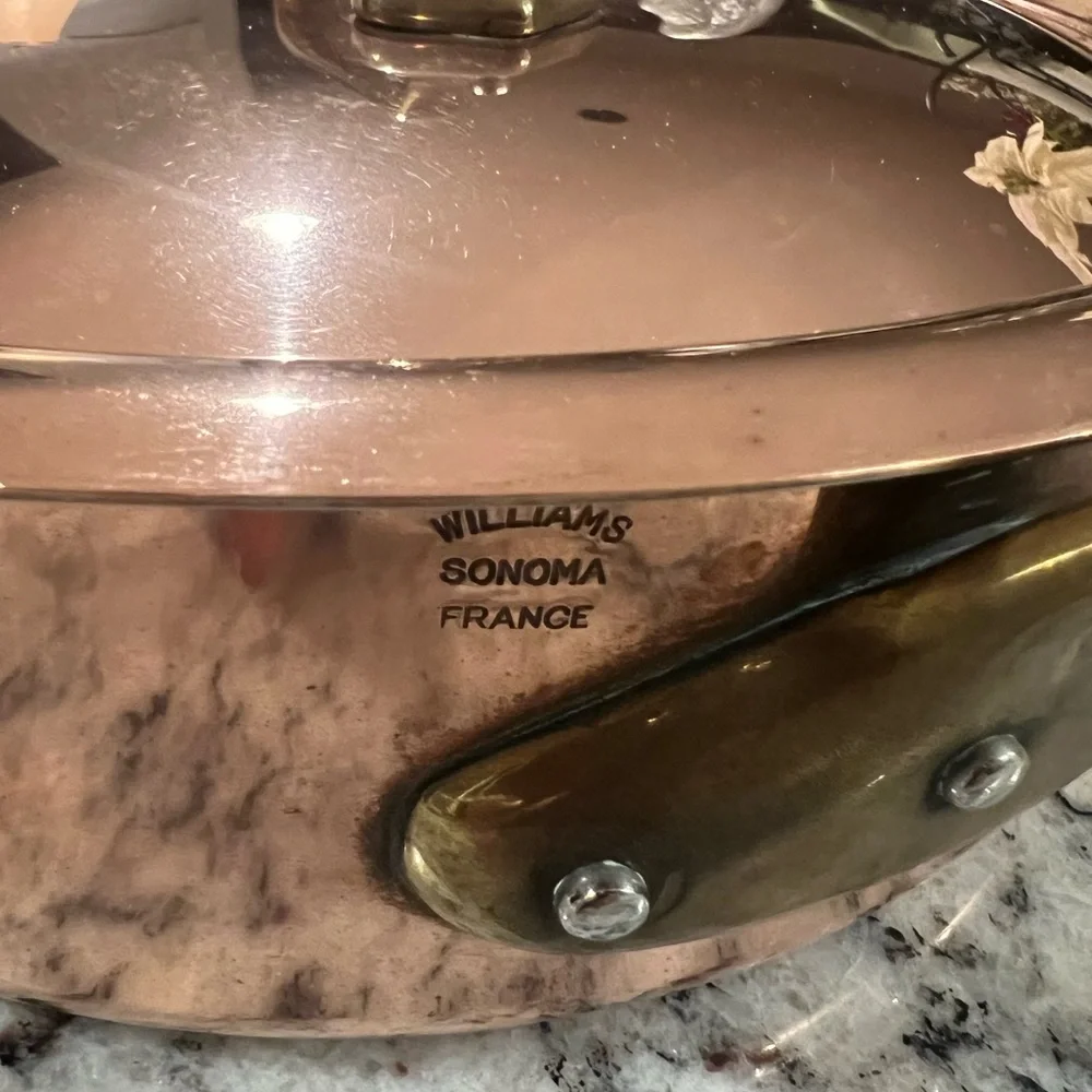 Williams Sonoma Copper Saucepan with Brass Handle